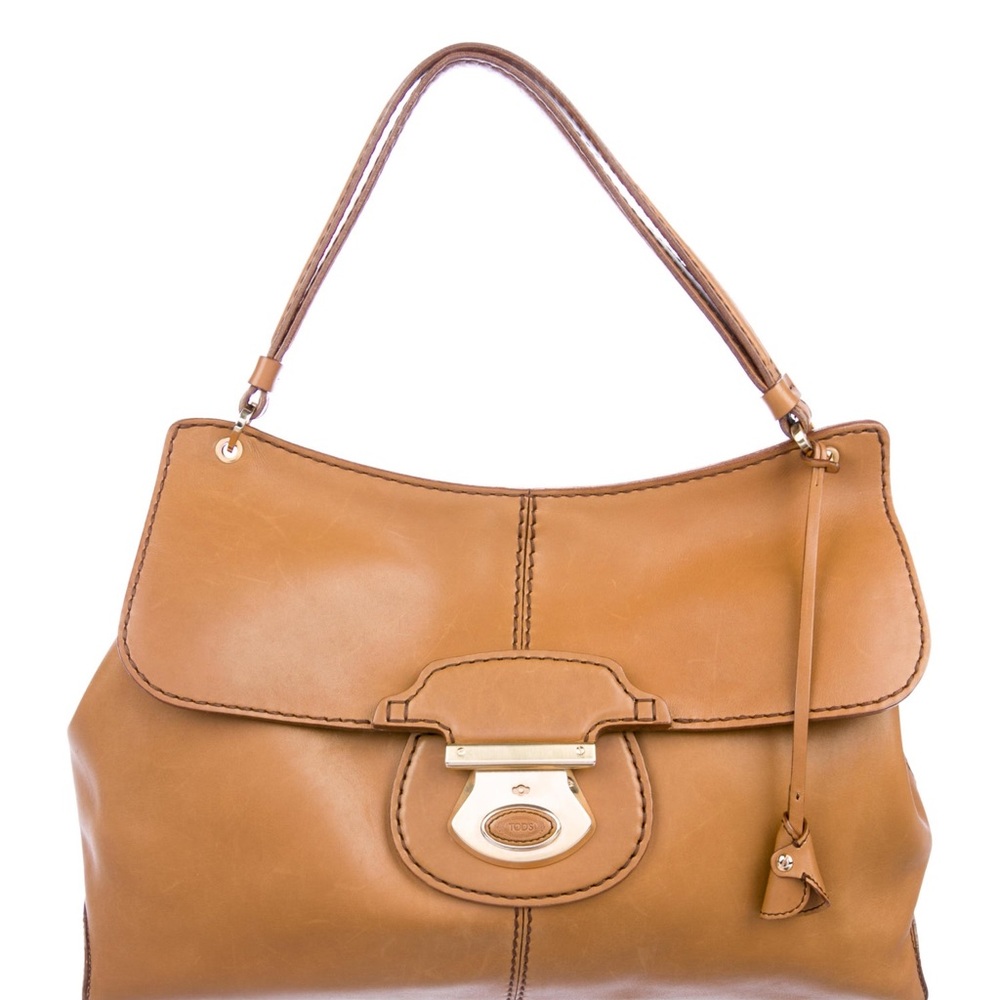 Tod's Tan Leather Shoulder Bag with Curved Handle